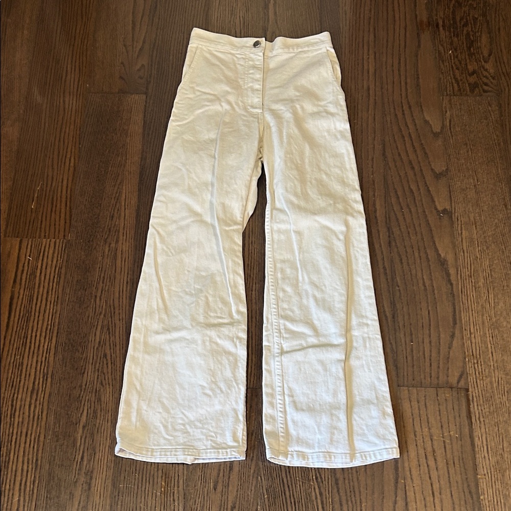 Rachel Comey white high rise wide leg light silver sparkle Jean 0